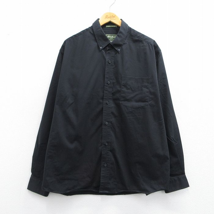XL★古着 エディーバウアー 長袖 ブランド シャツ メンズ コットン ボタンダウン 黒 ブラック 25may17 中古 トップス
