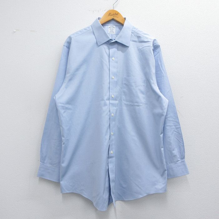 XL★古着 ブルックスブラザーズ BROOKS BROTHERS 長袖 ブランド シャツ メンズ ロング丈 コットン 薄紺 ネイビー 25may17 中古 トップス