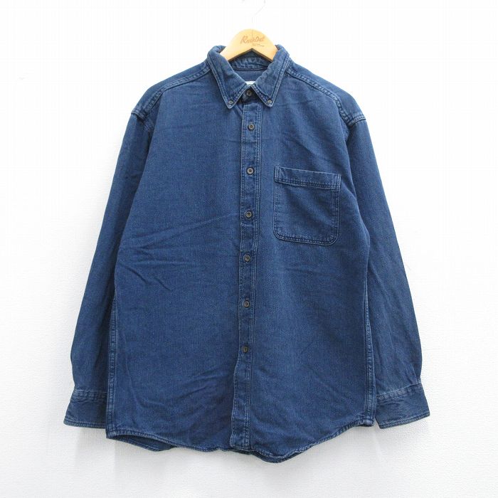【20%OFF】L★古着 エルエルビーン LLBEAN 長袖 ブランド シャツ メンズ 80年代 80s ロング丈 紺 ネイビー 【spe】 25may17 中古 トップス