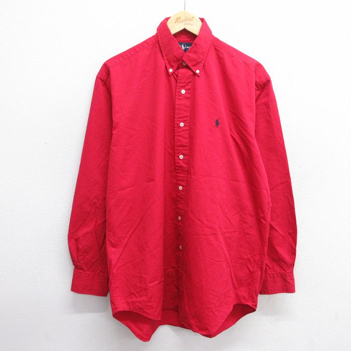 XL★古着 ラルフローレン Ralph Lauren 長袖 ブランド シャツ メンズ 90年代 90s ワンポイントロゴ BLAKE 大きいサイズ コットン ボタンダウン 赤 レッド 25may20 中古 トップス