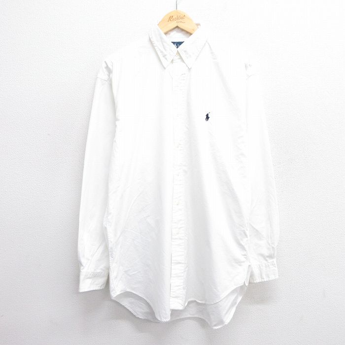 XL★古着 ラルフローレン Ralph Lauren 長袖 ブランド シャツ メンズ 90年代 90s ワンポイントロゴ BLAKE ロング丈 コットン ボタンダウン 白 ホワイト 25may20 中古 トップス