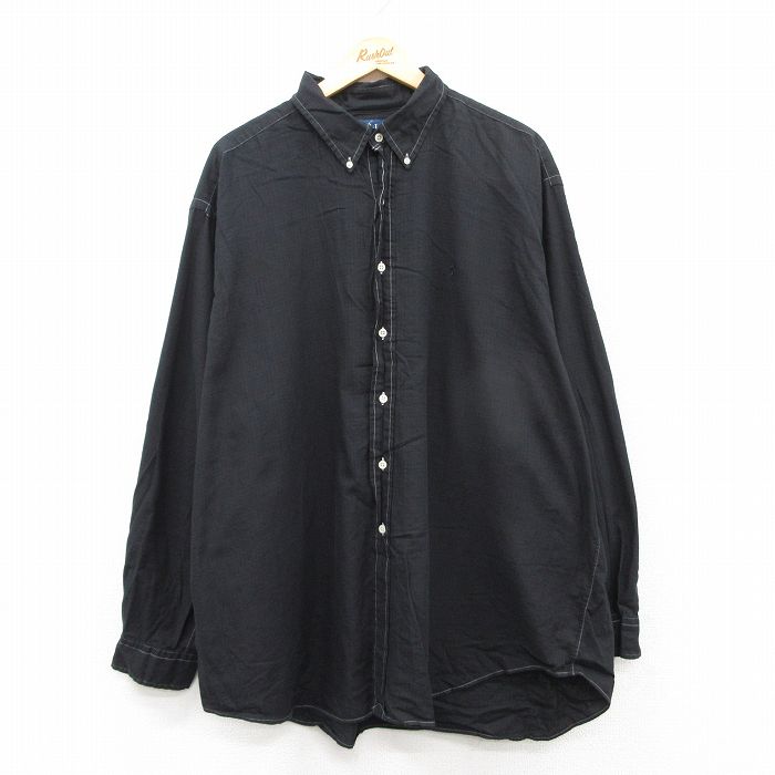 【50%OFF】XL★古着 ラルフローレン Ralph Lauren 長袖 ブランド シャツ メンズ 90年代 90s ワンポイントロゴ BLAKE 大きいサイズ コットン ボタンダウン 黒 ブラック 25may20 中古 トップス