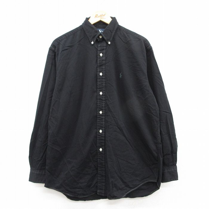 XL★古着 ラルフローレン Ralph Lauren 長袖 ブランド シャツ メンズ 90年代 90s BLAIRE コットン ボタンダウン 黒 ブラック 25may20 中古 トップス
