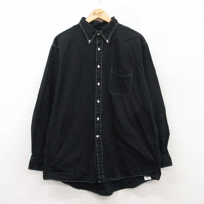 XL★古着 ランズエンド 長袖 ブランド シャツ メンズ 00年代 00s 大きいサイズ ロング丈 コットン ボタンダウン 黒 ブラック 25may20 中古 トップス