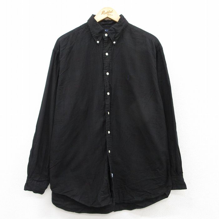 XL★古着 ラルフローレン Ralph Lauren 長袖 ブランド シャツ メンズ 90年代 90s ワンポイントロゴ 大きいサイズ コットン ボタンダウン 黒 ブラック 25may20 中古 トップス