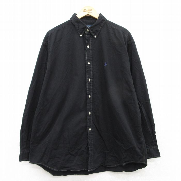 XL★古着 ラルフローレン Ralph Lauren 長袖 ブランド シャツ メンズ 90年代 90s ワンポイントロゴ BLAIRE 大きいサイズ コットン ボタンダウン 黒 ブラック 【spe】 25may20 中古 トップス