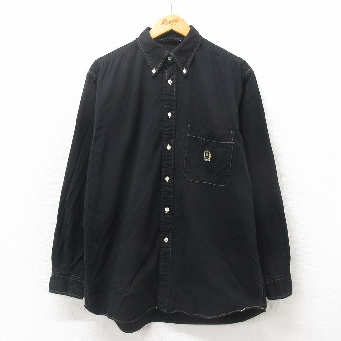 【20%OFF】XL★古着 ノーティカ NAUTICA 長袖 ブランド シャツ メンズ 90年代 90s ワンポイントロゴ コットン ボタンダウン 黒 ブラック 25may21 中古 トップス