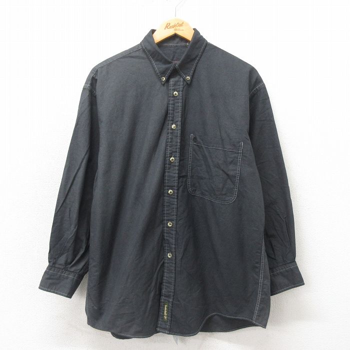 XL★古着 ティンバーランド 長袖 ブランド シャツ メンズ 00年代 00s ワンポイントロゴ コットン ボタンダウン 黒 ブラック 25may21 中古 トップス