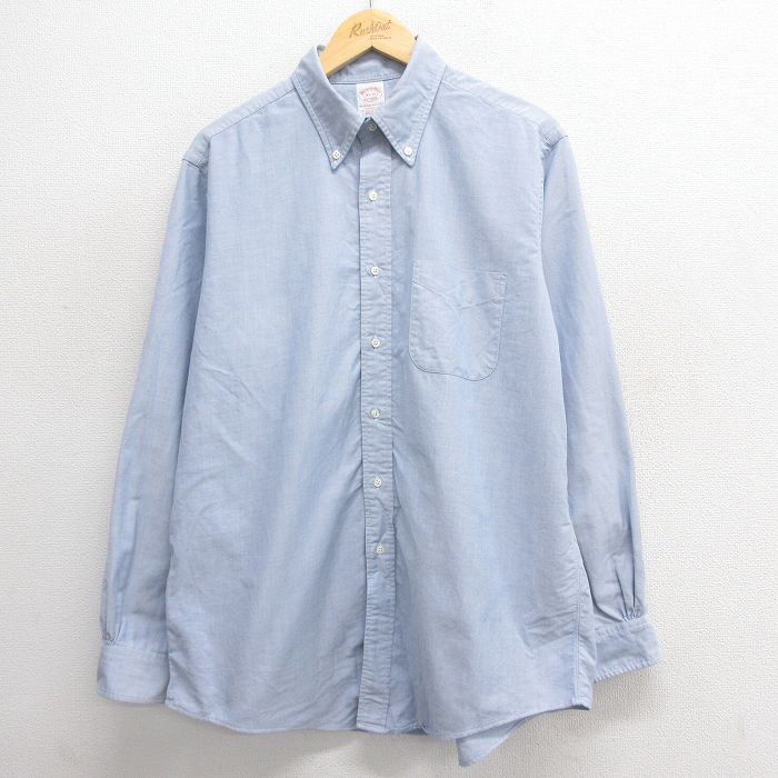 XL★古着 ブルックスブラザーズ BROOKS BROTHERS 長袖 ブランド シャツ メンズ 90年代 90s コットン ボタンダウン USA製 薄紺 ネイビー 【spe】 25may26 中古 トップス