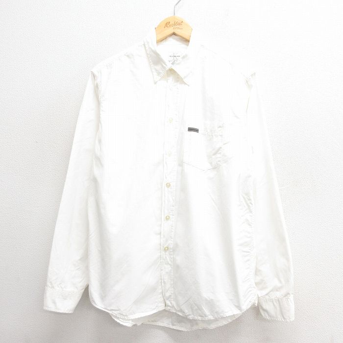 L★古着 カルバンクライン Calvin Klein 長袖 ブランド シャツ メンズ コットン ボタンダウン 白 ホワイト 25may26 中古 トップス