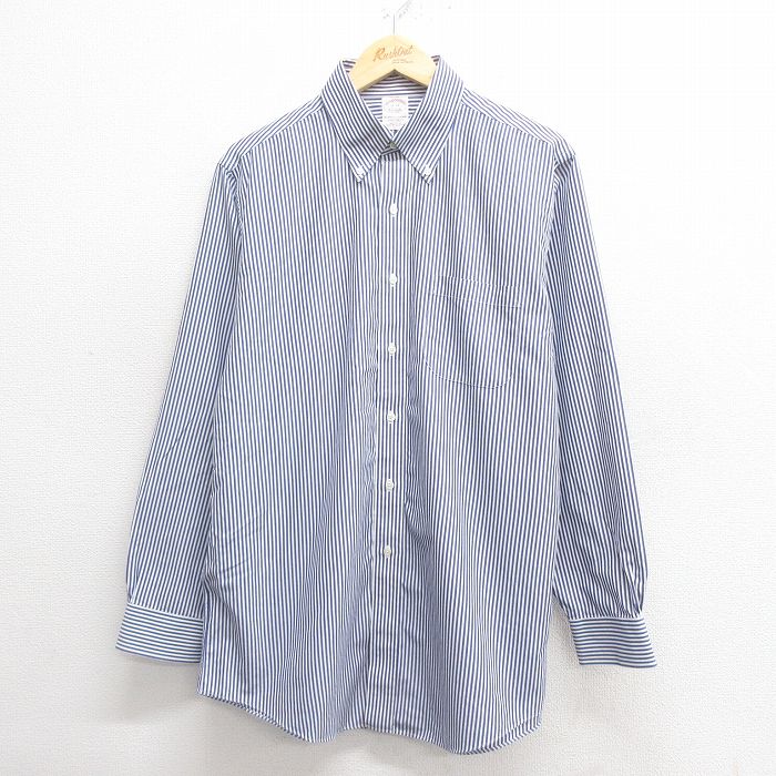 XL★古着 ブルックスブラザーズ BROOKS BROTHERS 長袖 ブランド シャツ メンズ コットン ボタンダウン 紺他 ネイビー ストライプ 25may27 中古 トップス