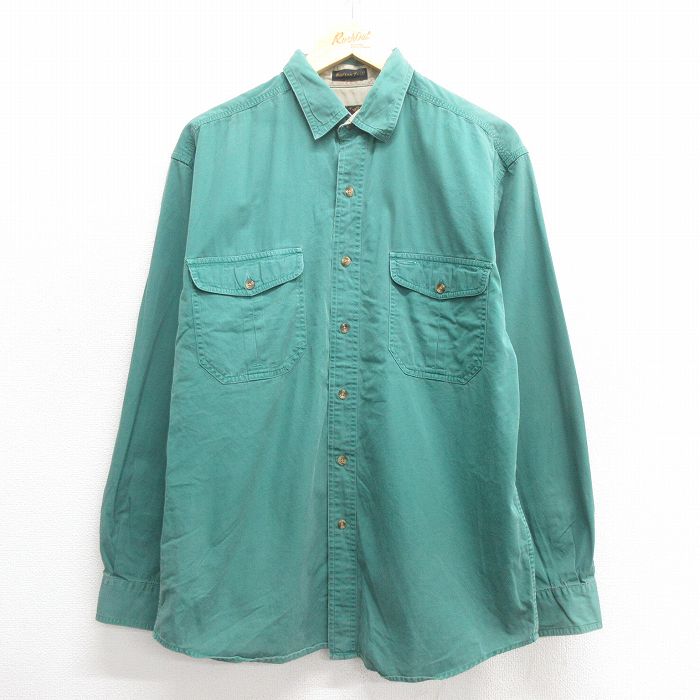 【50%OFF】L★古着 エディーバウアー 長袖 ブランド シャツ メンズ 90年代 90s コットン 緑 グリーン 【spe】 25may27 中古 トップス