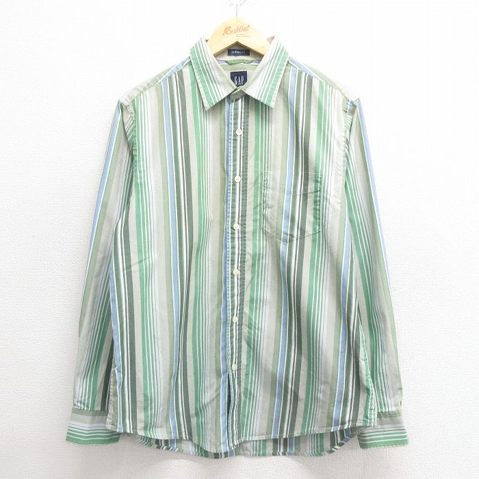 ギャップ 00s 長袖シャツ ストライプ グリーン L | 古着