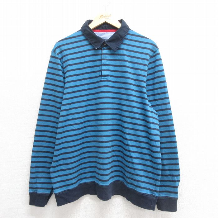 【50%OFF】XL★古着 エルエルビーン LLBEAN 長袖 ブランド ラガー シャツ メンズ コットン 青 ブルー ボーダー 25may27 中古 トップス