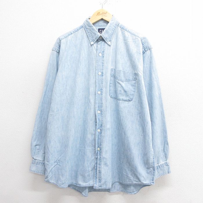 XL★古着 ギャップ GAP 長袖 ブランド シャツ メンズ 90年代 90s 大きいサイズ コットン ボタンダウン 薄紺 ネイビー デニム 25may27 中古 トップス
