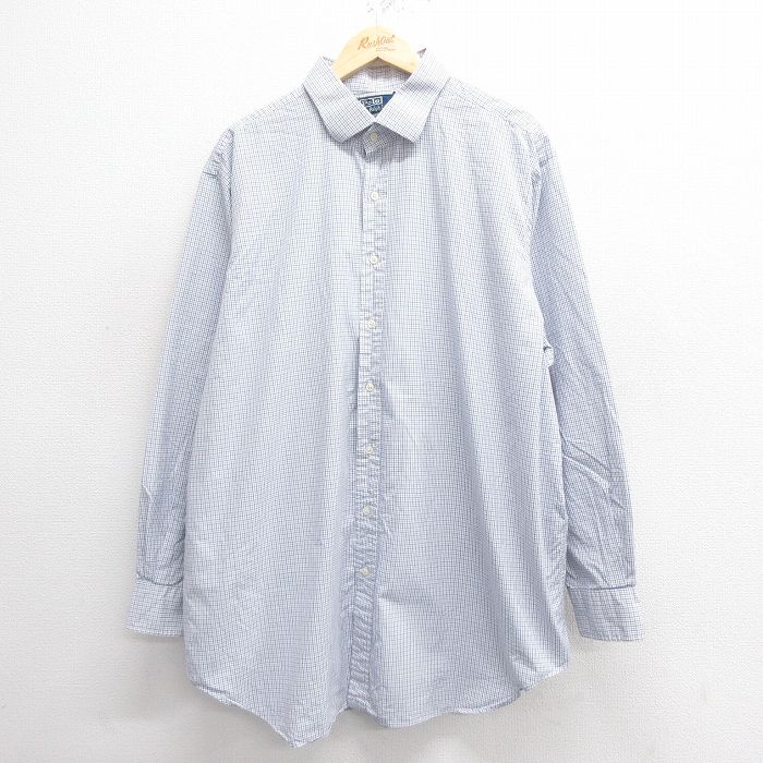 【50%OFF】XL★古着 ラルフローレン Ralph Lauren 長袖 ブランド シャツ メンズ 90年代 90s 大きいサイズ コットン 白他 ホワイト チェック 25may27 中古 トップス