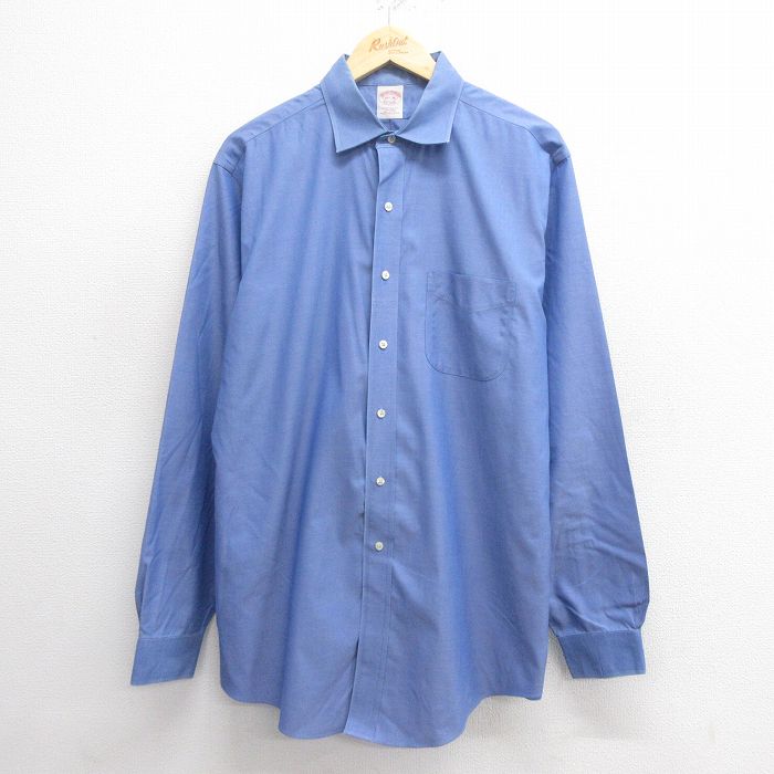 XL★古着 ブルックスブラザーズ BROOKS BROTHERS 長袖 ブランド シャツ メンズ 大きいサイズ ロング丈 コットン 薄紺 ネイビー 25may27 中古 トップス