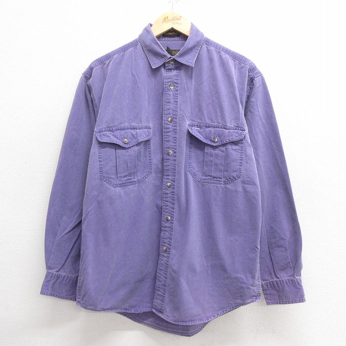 L★古着 エディーバウアー 長袖 ブランド シャツ メンズ 90年代 90s コットン 紫 パープル 25may27 中古 トップス
