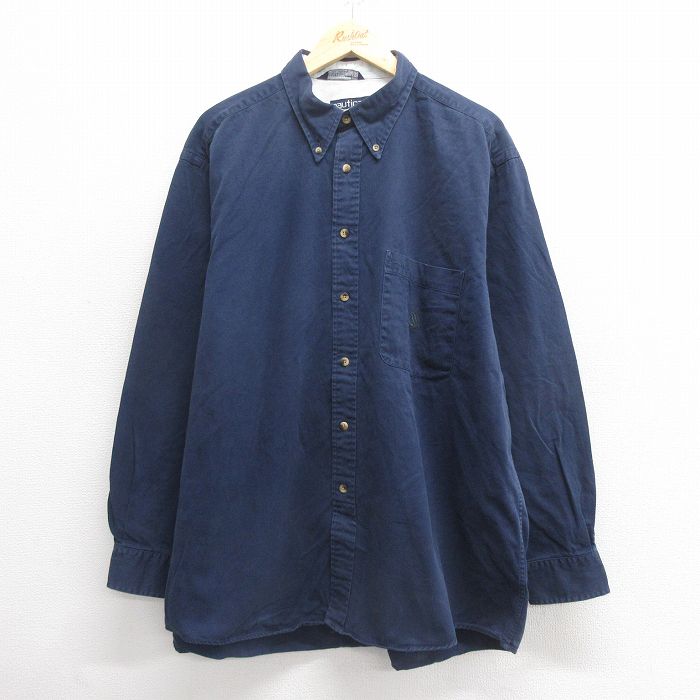 【50%OFF】XL★古着 ノーティカ NAUTICA 長袖 ブランド シャツ メンズ 90年代 90s ワンポイントロゴ 大きいサイズ コットン ボタンダウン 濃紺 ネイビー 25may27 中古 トップス