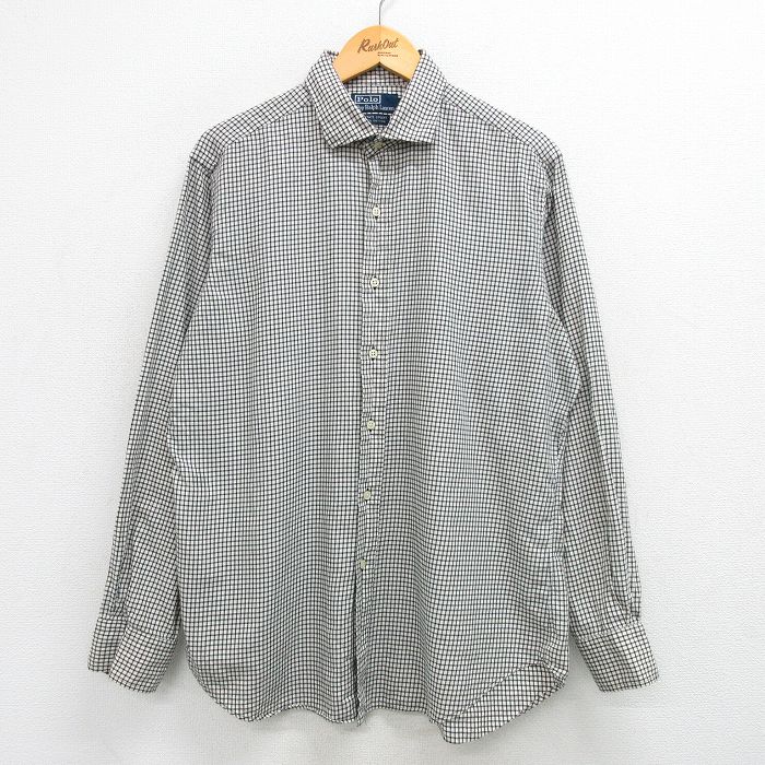 XL★古着 ラルフローレン Ralph Lauren 長袖 ブランド シャツ メンズ 90年代 90s ESTATE SPORT コットン 白他 ホワイト チェック 25may29 中古 トップス