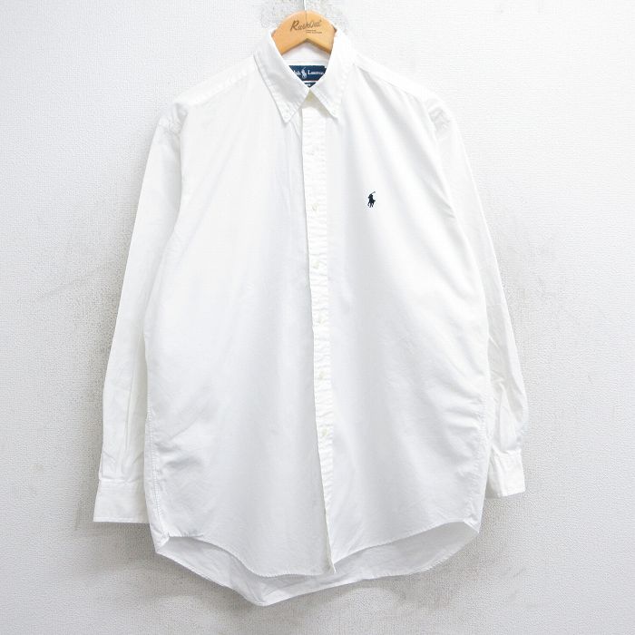 XL★古着 ラルフローレン Ralph Lauren 長袖 ブランド シャツ メンズ 90年代 90s ワンポイントロゴ BLAKE ボタンダウン 白 ホワイト 25jun02 中古 トップス