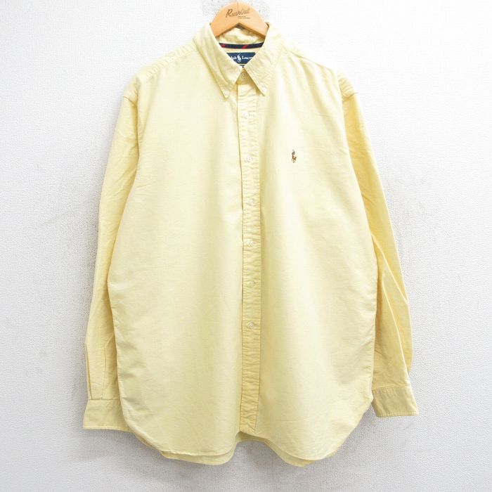 XL★古着 ラルフローレン Ralph Lauren 長袖 ブランド シャツ メンズ 90年代 90s ワンポイントロゴ オックスフォード 大きいサイズ コットン ボタンダウン 黄 イエロー 25jun02 中古 トップス