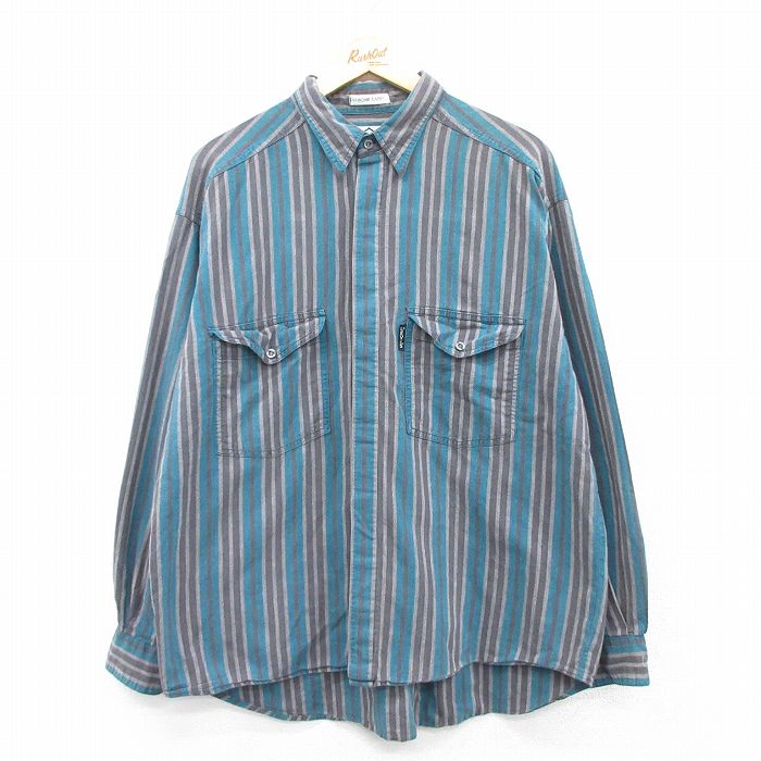 XL★古着リーバイス Levis 長袖 ブランド シャツ メンズ 90年代 90s コットン グレー他 ストライプ 25jun03 中古 トップス