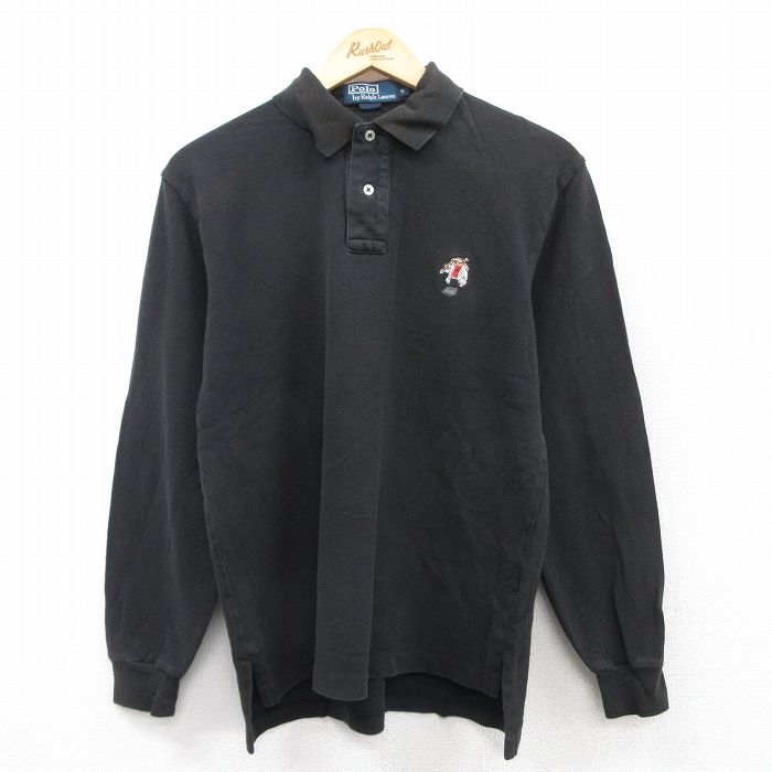 【20%OFF】S★古着 ラルフローレン Ralph Lauren 長袖 ブランド ポロ シャツ メンズ 90年代 90s ポロベア 鹿の子 コットン 黒 ブラック 25jun03 中古 トップス
