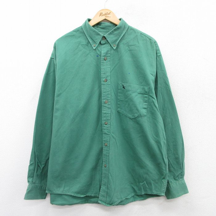 XL★古着 エディーバウアー 長袖 ブランド シャツ メンズ 00年代 00s ワンポイントロゴ 大きいサイズ コットン ボタンダウン 緑 グリーン 25jun03 中古 トップス