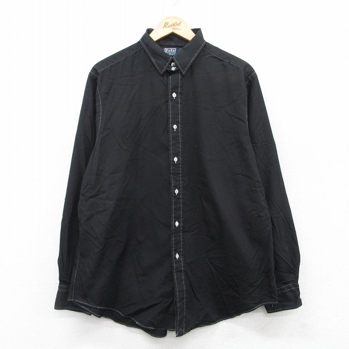 XL★古着 ラルフローレン Ralph Lauren 長袖 ブランド シャツ メンズ 90年代 90s DOUGLAS TAB 大きいサイズ コットン 黒 ブラック 25jun03 中古 トップス