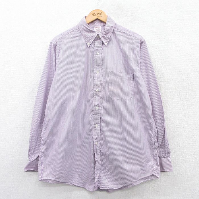 XL★古着 ブルックスブラザーズ BROOKS BROTHERS 長袖 ブランド シャツ メンズ 90年代 90s コットン ボタンダウン USA製 紫他 パープル ストライプ 25jun03 中古 トップス