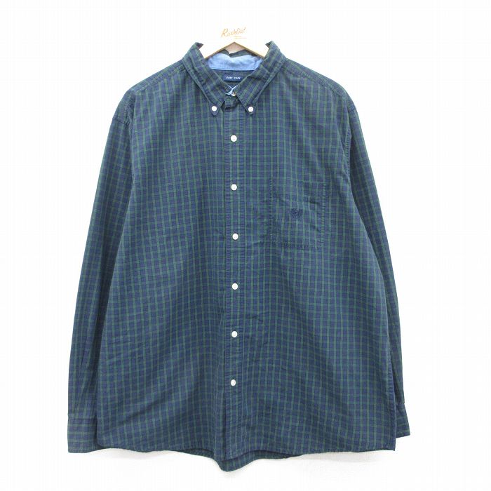 XL★古着 チャップス 長袖 ブランド シャツ メンズ ワンポイントロゴ 大きいサイズ ボタンダウン 緑他 グリーン チェック 25jun03 中古 トップス