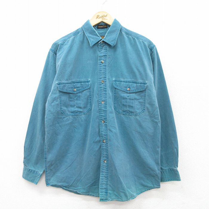 【50%OFF】L★古着 エディーバウアー 長袖 ブランド シャツ メンズ 90年代 90s コットン 緑系 グリーン 25jun03 中古 トップス