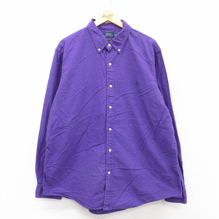 XL★古着 ラルフローレン Ralph Lauren 長袖 ブランド シャツ メンズ ワンポイントロゴ 大きいサイズ コットン ボタンダウン 紫 パープル 25jun03 中古 トップス