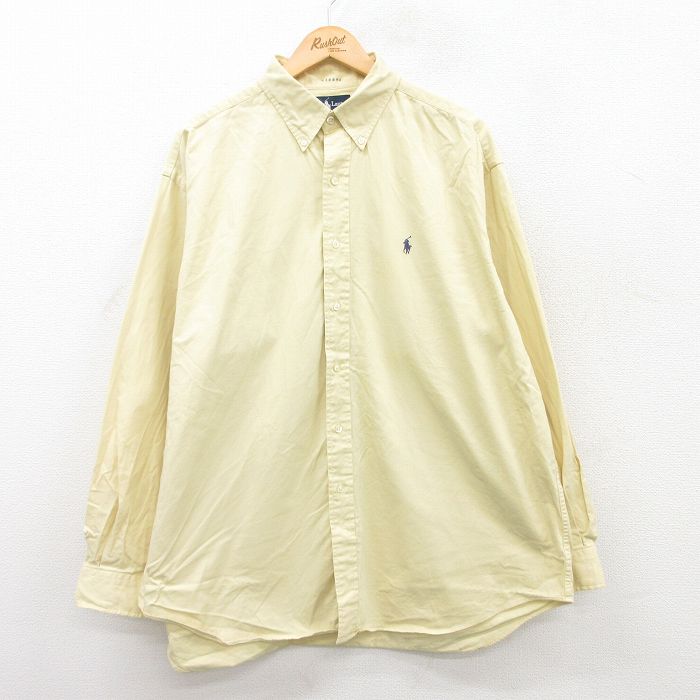 【20%OFF】XL★古着 ラルフローレン Ralph Lauren 長袖 ブランド シャツ メンズ 90年代 90s ワンポイントロゴ BLAIRE 大きいサイズ コットン ボタンダウン 黄 イエロー 25jun03 中古 トップス