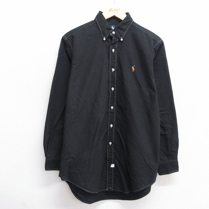 L★古着 ラルフローレン Ralph Lauren 長袖 ブランド シャツ メンズ 90年代 90s ワンポイントロゴ コットン ボタンダウン 黒 ブラック 25jun11 中古 トップス