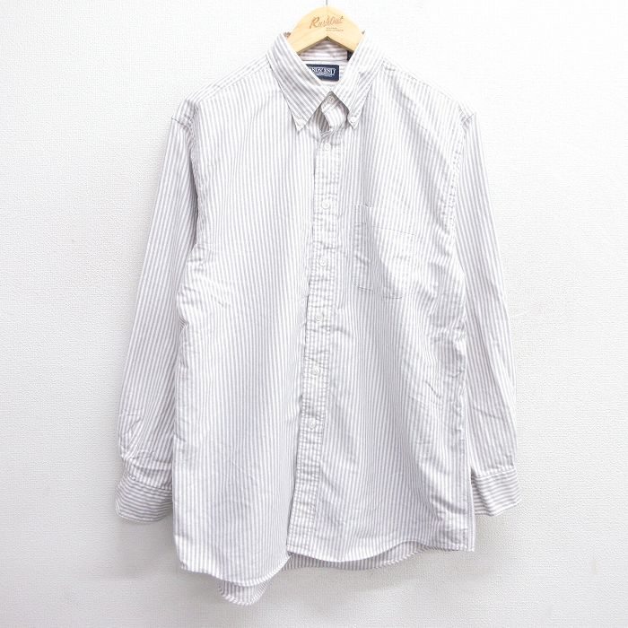 【20%OFF】L★古着 ランズエンド 長袖 ブランド シャツ メンズ 90年代 90s コットン ボタンダウン 白他 ホワイト ストライプ 25jun11 中古 トップス