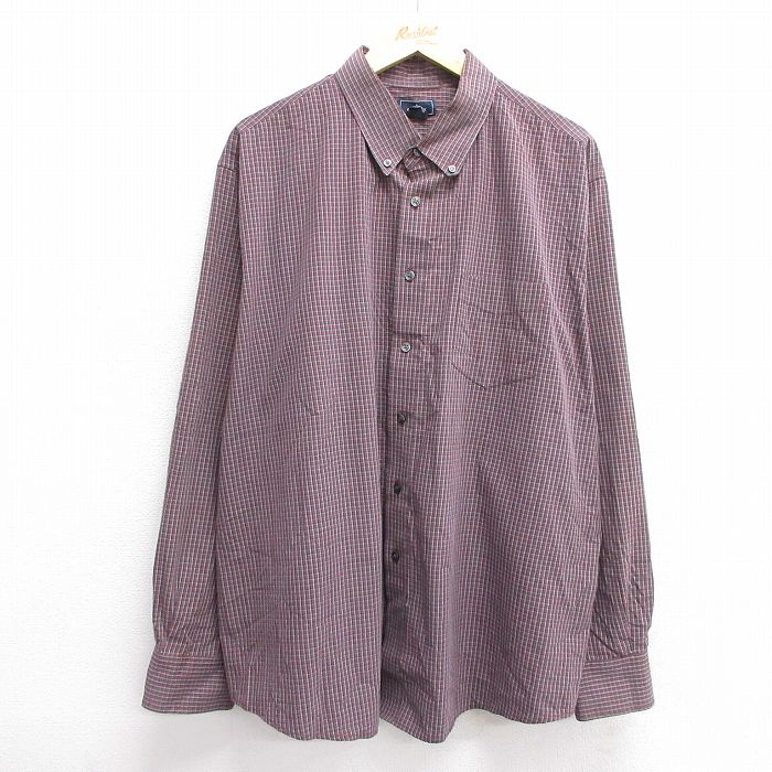 XL★古着 ドッカーズ 長袖 ブランド シャツ メンズ 大きいサイズ ボタンダウン 赤他 レッド チェック 25jun11 中古 トップス