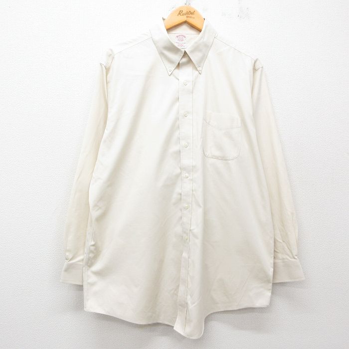 【20%OFF】XL★古着 ブルックスブラザーズ BROOKS BROTHERS 長袖 ブランド シャツ メンズ 大きいサイズ ロング丈 コットン ボタンダウン 生成り 25jun11 中古 トップス