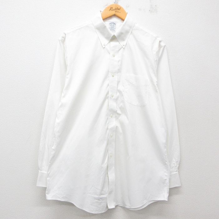 XL★古着 ブルックスブラザーズ BROOKS BROTHERS 長袖 ブランド シャツ メンズ ロング丈 コットン ボタンダウン 白 ホワイト 25jun11 中古 トップス