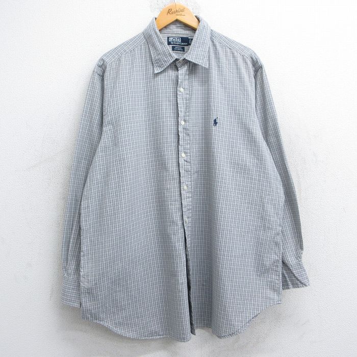 【20%OFF】XL★古着 ラルフローレン Ralph Lauren 長袖 ブランド シャツ メンズ 90年代 90s ワンポイントロゴ ANDREW 大きいサイズ コットン グレー他 チェック 25jun13 中古 トップス