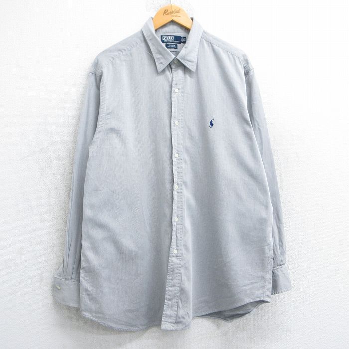 XL★古着 ラルフローレン Ralph Lauren 長袖 ブランド シャツ メンズ 90年代 90s ワンポイントロゴ ANDREW 大きいサイズ ロング丈 コットン グレー 25jun13 中古 トップス