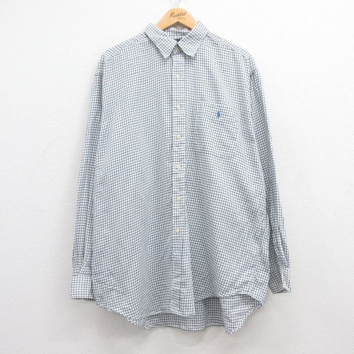 【50%OFF】XL★古着 ラルフローレン Ralph Lauren 長袖 ブランド シャツ メンズ 90年代 90s ワンポイントロゴ LOWELL SPORT 大きいサイズ コットン 白他 ホワイト チェック 25jun13 中古 トップス