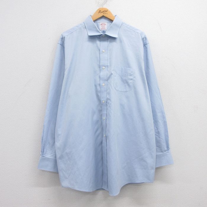 XL★古着 ブルックスブラザーズ BROOKS BROTHERS 長袖 ブランド シャツ メンズ 大きいサイズ ロング丈 コットン 薄紺 ネイビー 25jun13 中古 トップス