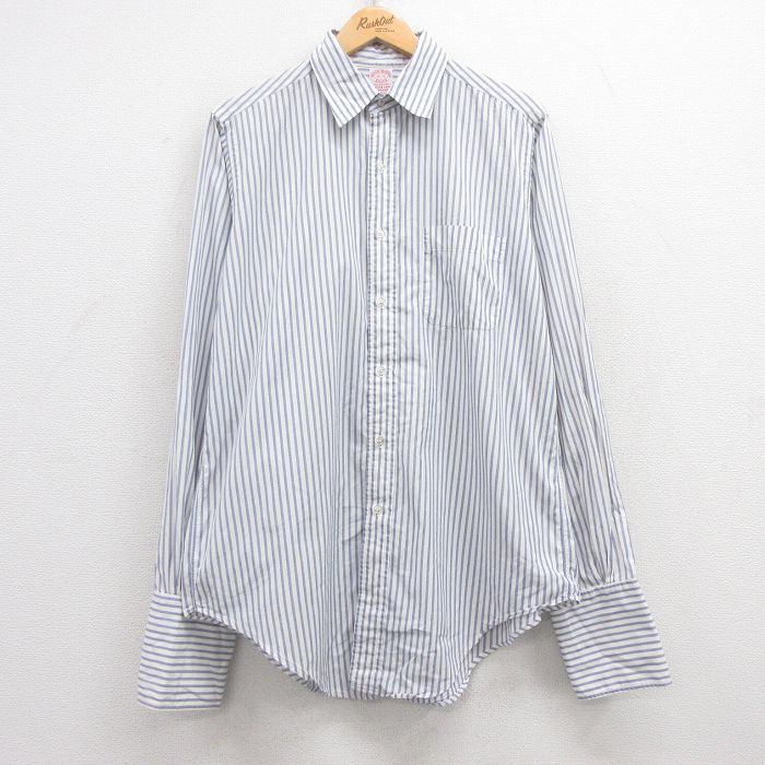 【50%OFF】XL★古着 ブルックスブラザーズ BROOKS BROTHERS 長袖 ブランド シャツ メンズ 90年代 90s コットン USA製 白他 ホワイト ストライプ 25jun13 中古 トップス