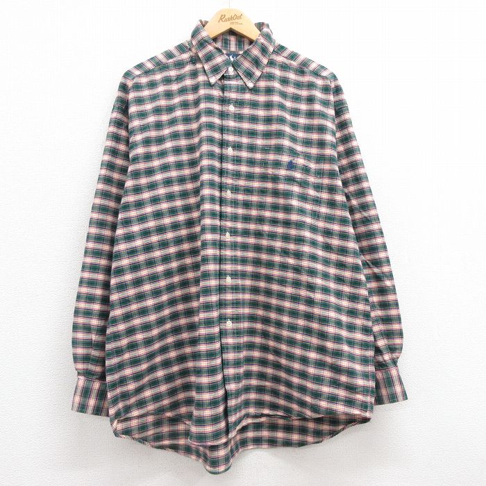 ラルフローレン 90s 長袖シャツ ワンポイントロゴ グリーンチェック XL | 古着