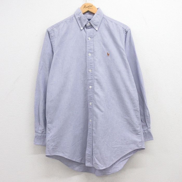 L★古着 ラルフローレン Ralph Lauren 長袖 ブランド シャツ メンズ 90年代 90s ワンポイントロゴ オックスフォード コットン ボタンダウン 紫 パープル 25jun13 中古 トップス