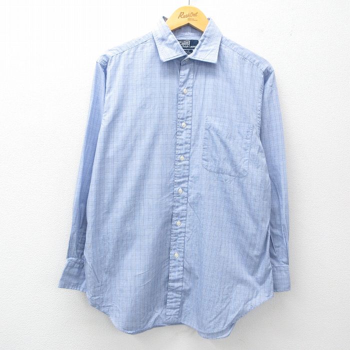 【50%OFF】XL★古着 ラルフローレン Ralph Lauren 長袖 ブランド シャツ メンズ 90年代 90s ワンポイントロゴ PHILIP コットン 青他 ブルー チェック 25jun14 中古 トップス