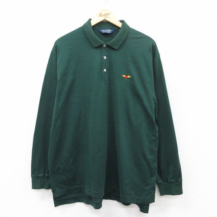 XL★古着 ラルフローレン Ralph Lauren ポロゴルフ 長袖 ブランド ポロ シャツ メンズ 90年代 90s 羽 コットン 緑他 グリーン ボーダー 25jun14 中古 トップス