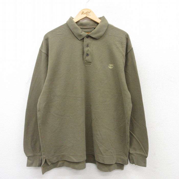 XL★古着 ティンバーランド 長袖 ブランド ポロ シャツ メンズ 00年代 00s ワンポイントロゴ 鹿の子 コットン 濃緑系 グリーン 25jun14 中古 トップス